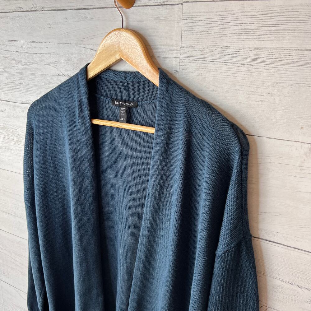 Eileen Fisher Cardigan Womens Size Small Dark Teal Open Organic Linen & Cotton - Picture 6 of 14